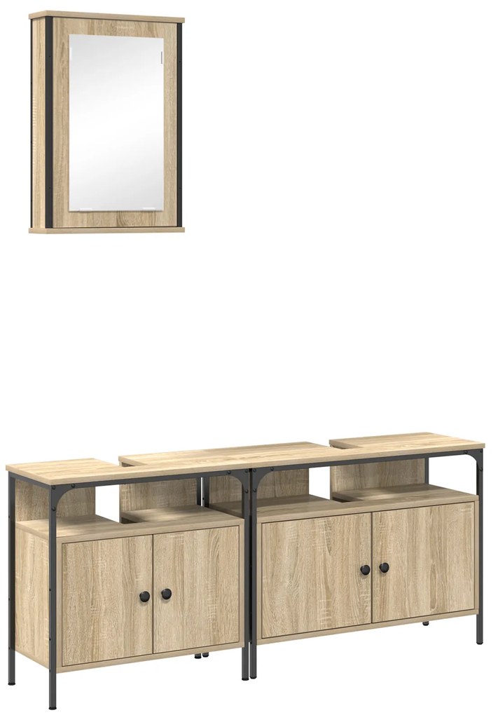 vidaXL Set ντουλαπιών μπάνιου 3 τεμαχίων δρυός Sonoma επεξεργασμένο ξύλο