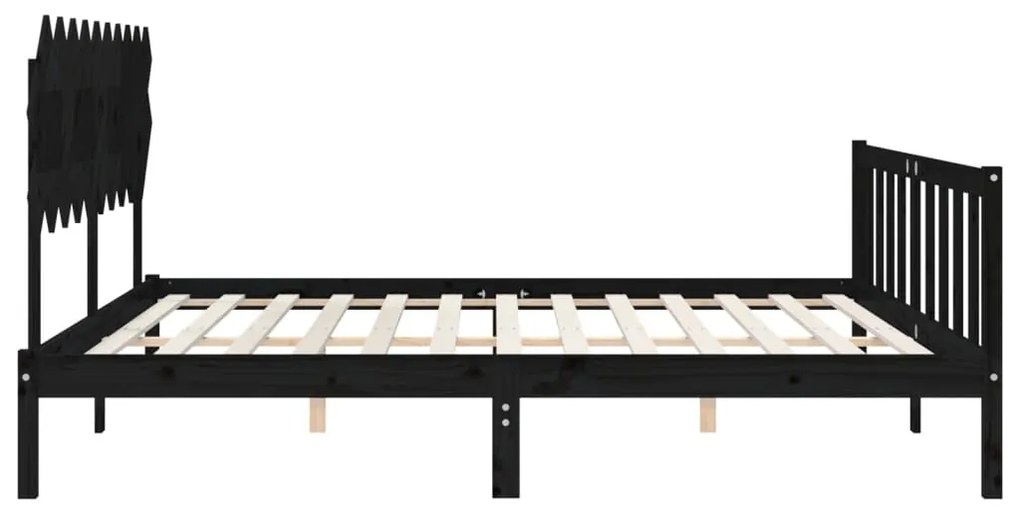 vidaXL Πλαίσιο Κρεβατιού με Κεφαλάρι Μαύρο από Μασίφ Ξύλο Double