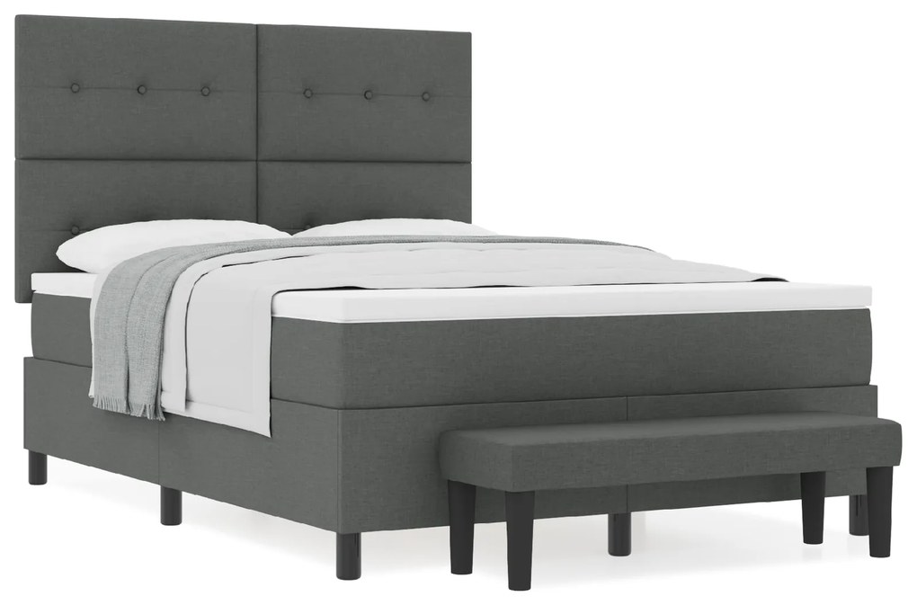 vidaXL Κρεβάτι Box Spring με Στρώμα & Πάγκο Σκούρο Γκρι 160x200 εκ. Υφασμάτινο