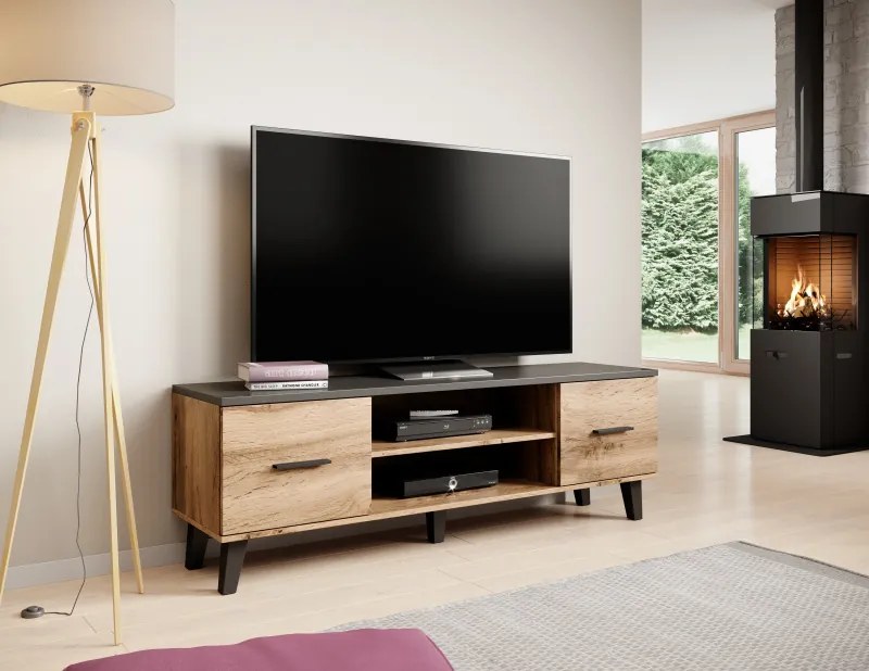 TV stand LOTTA 160 2D2K wonat oak/black DIOMMI CAMA-LOTTA-RTV-160-2D2K-DWO/CZ