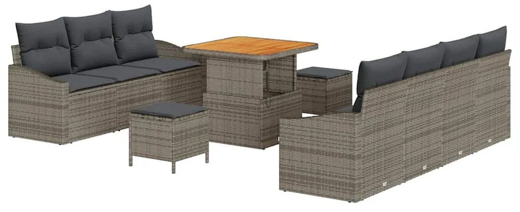 vidaXL Σετ Καναπέ Κήπου με μαξιλάρι 10 pcs Γκρι Πολυ ράταν