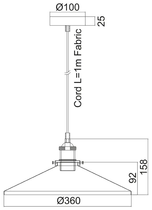 ΚΑΜΠΑΝΑ ΜΕΤΑΛΛΙΚΗ ΜΑΥΡΗ Φ36CM 1ΧE27 HIPPOLYTE - KS1288P361BK