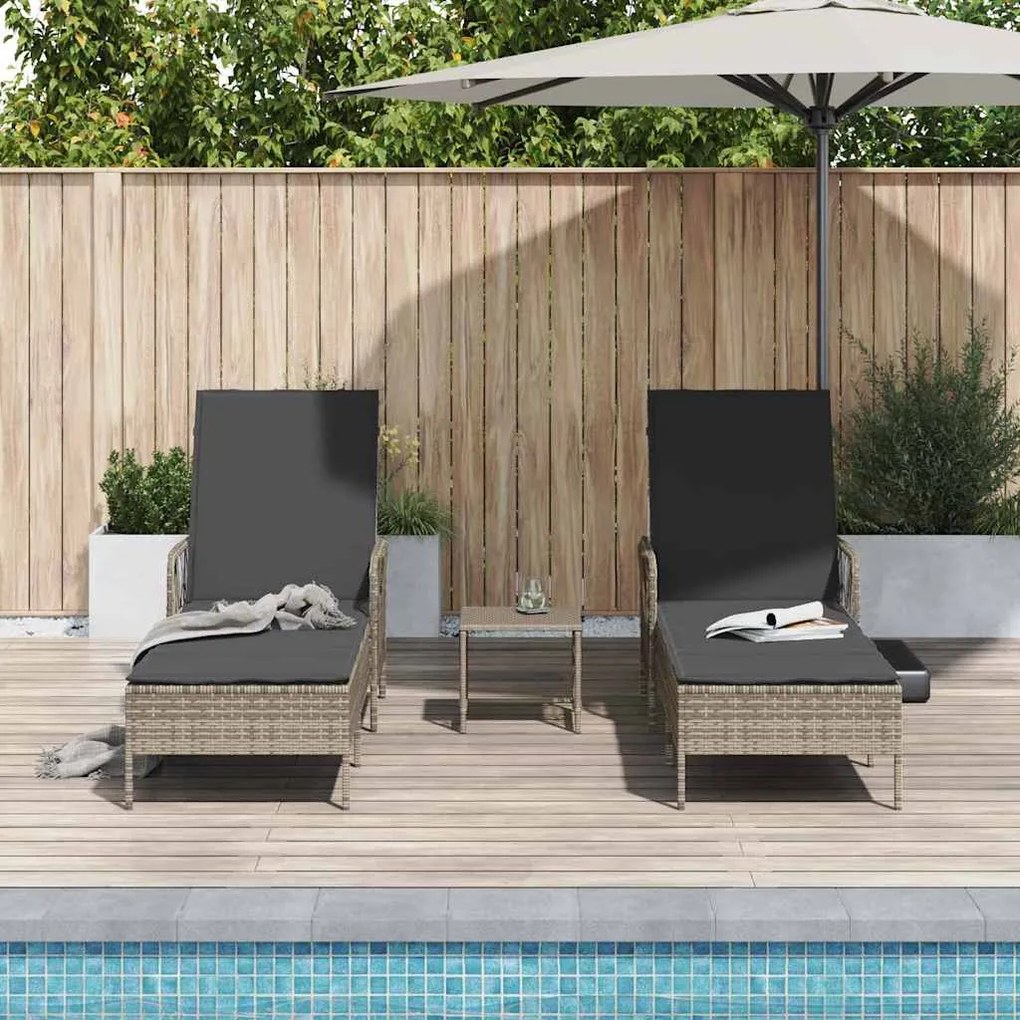 vidaXL Ξαπλώστρα 2-πρόσωπο 2 pcs Γκρι 35 x 35 x 32 εκ. συνθετικό ρατάν