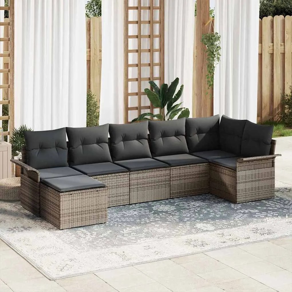 vidaXL Σετ Καναπέ Κήπου με μαξιλάρι 7 pcs Γκρι Πολυ ράταν