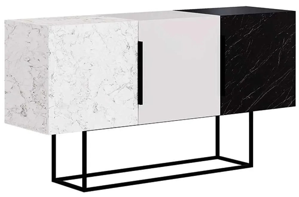 Μπουφές Tontini 0214366 150x42x79,5cm Marble Effect White-Black Μελαμίνη,Μέταλλο