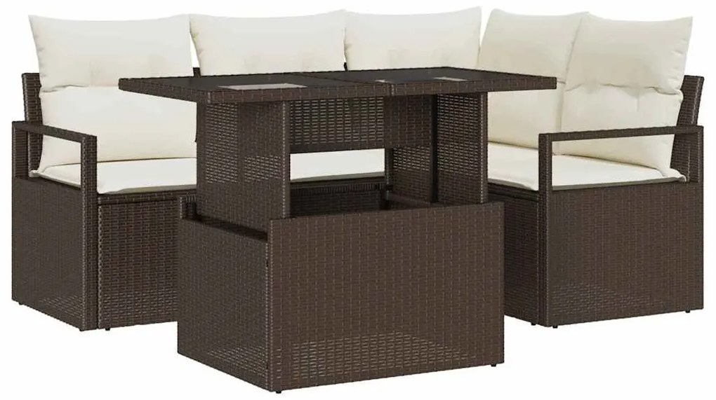 vidaXL Σετ Καναπέ Κήπου 5 pcs Καφέ και κρεμ 100 x 55 x 73 εκ
