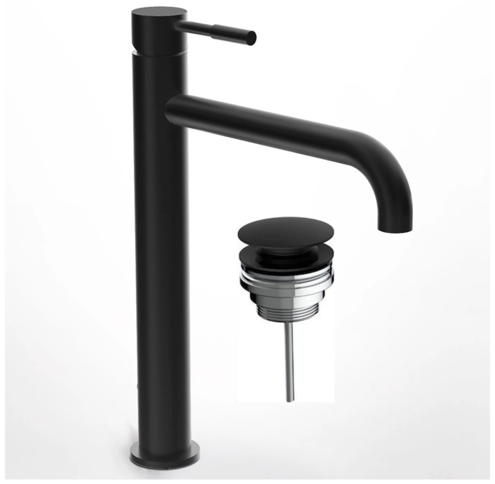 La Torre New Tech Black Matt Μπαταρία Νιπτήρος Υψηλή, με Βαλβίδα clic-clac 12507-400