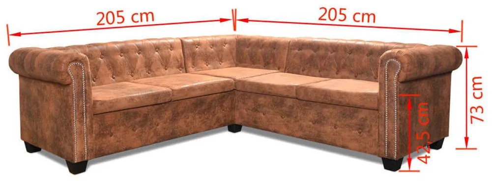 vidaXL Καναπές Γωνιακός Πενταθέσιος Chesterfield Καφέ Συνθετικό Δέρμα