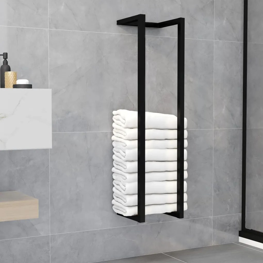 vidaXL Βάση για Πετσέτες Επιτοίχια Μαύρη 25 x 20 x 95 εκ. Σιδερένια