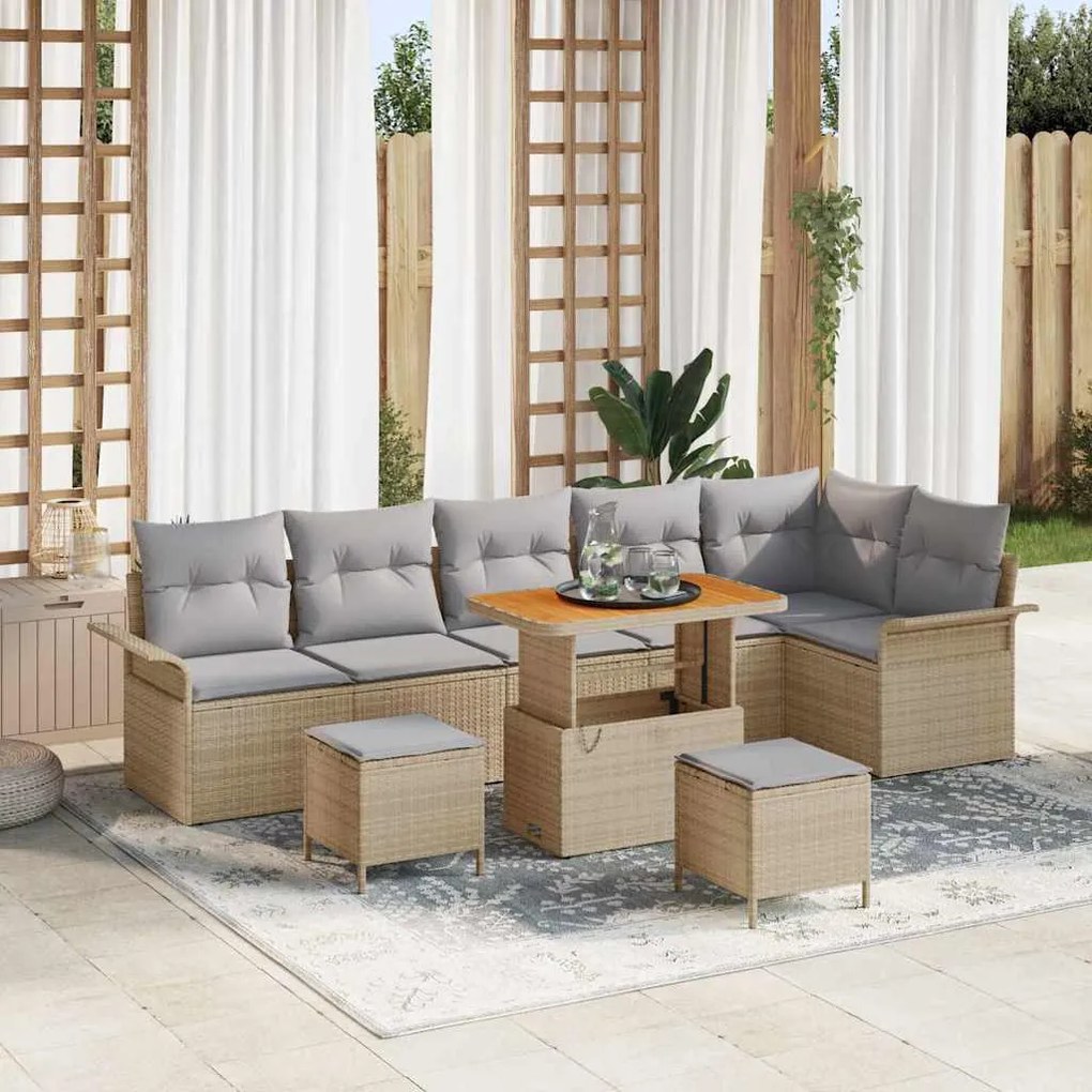 vidaXL Σετ Καναπέ Κήπου 9 pcs Μπεζ συνθετικό ρατάν