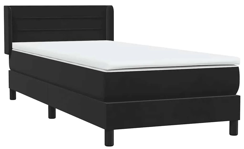 Κρεβάτι Boxspring με Στρώμα Μαύρο 90x210 εκ. Βελούδινο - Μαύρο