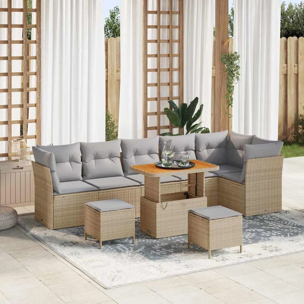 vidaXL Σετ Καναπέ Κήπου 9 pcs Μπεζ συνθετικό ρατάν