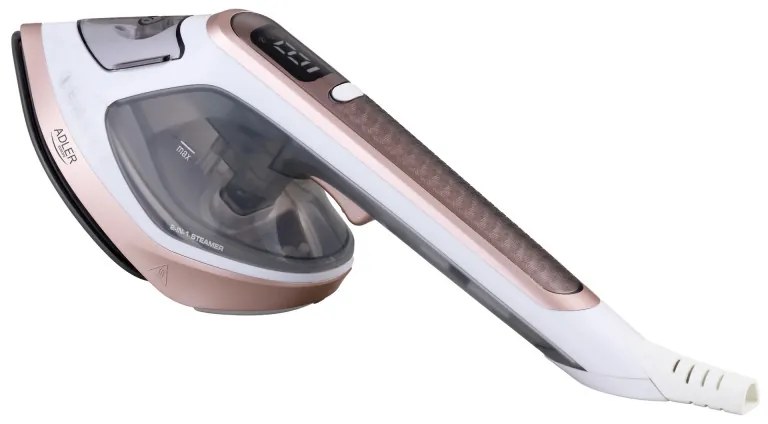 Σίδερο ατμού 2in1 Adler AD 5044, 1800W, 180ml, 25g/min, Κεραμική πλάκα, οθόνη LED, Κάθετο και οριζόντιο σιδέρωμα, Λευκό/Χρυσό