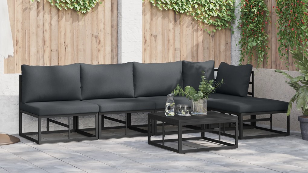 vidaXL Σετ Καναπέ Κήπου 5 pcs Μαύρο 281.5 x 141.5 x 71 εκ. Αλουμίνιο