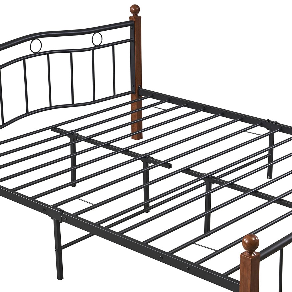 Κρεβάτι Ημίδιπλο ArteLibre ARROWHEAD Μαύρο/Καρυδί Μέταλλο Για Στρώμα 120x200cm