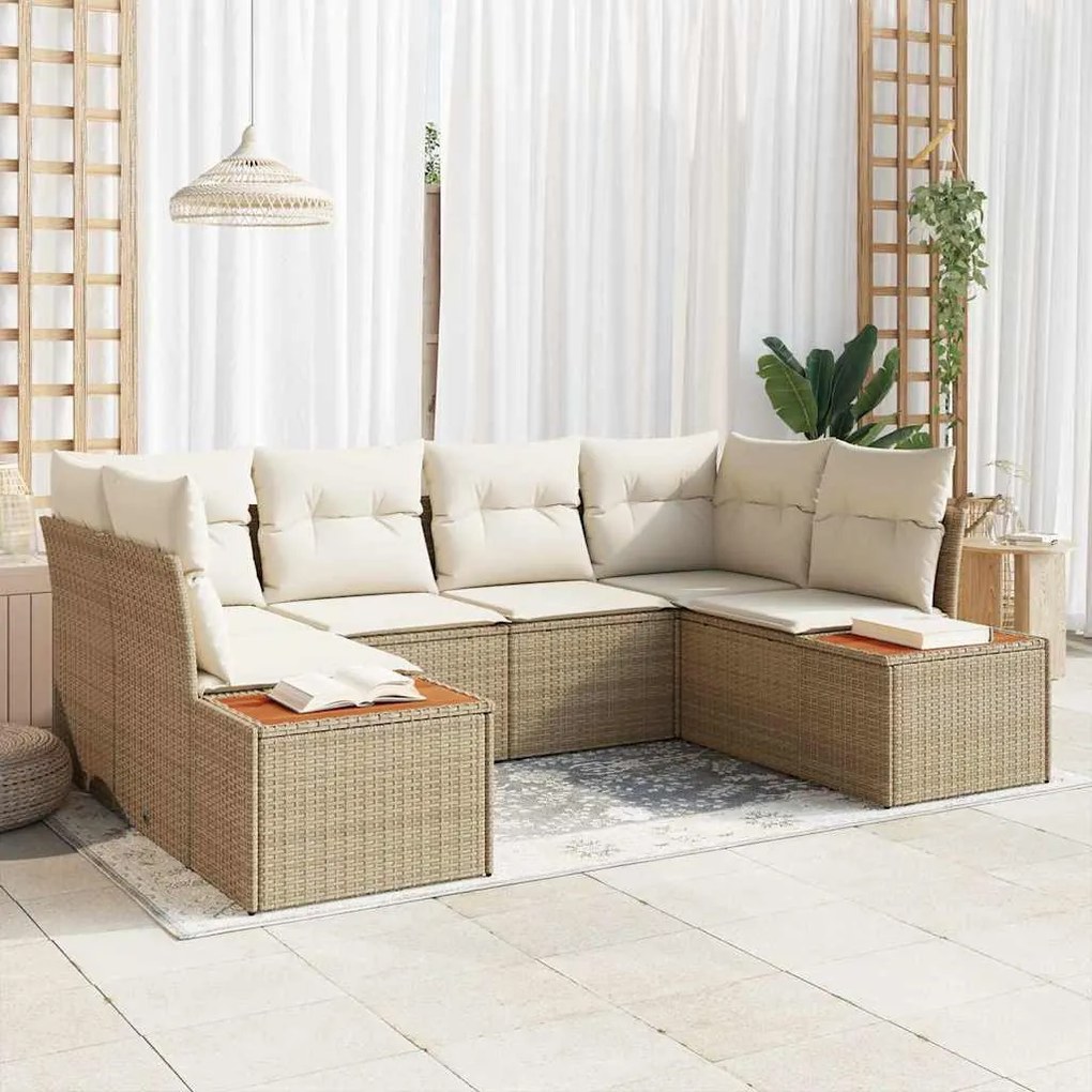 vidaXL Σετ Καναπέ Κήπου με μαξιλάρι 6 pcs Μπεζ Πολυ ράταν