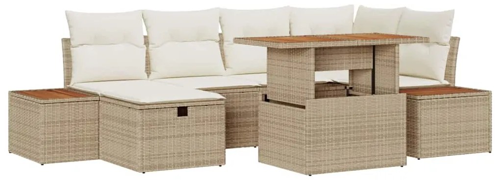 vidaXL Σετ Καναπέ Κήπου Ρυθμιζόμενο ύψος 7 pcs Μπεζ συνθετικό ρατάν