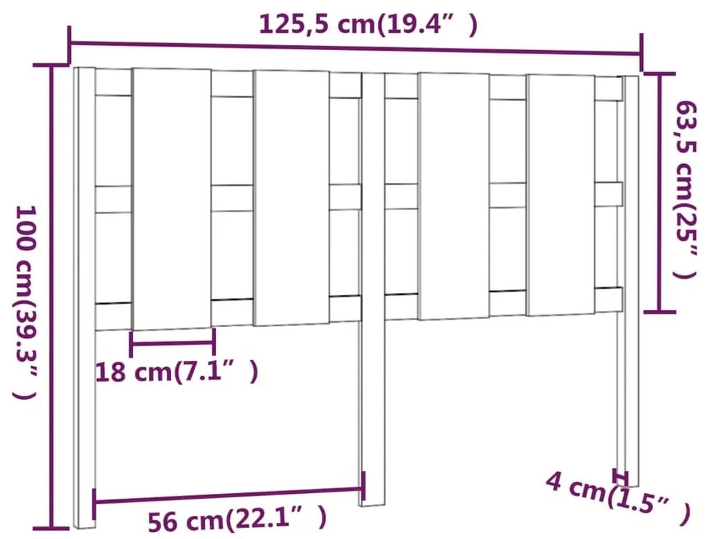 Κεφαλάρι Κρεβατιού 125,5 x 4 x 100 εκ. από Μασίφ Ξύλο Πεύκου - Καφέ