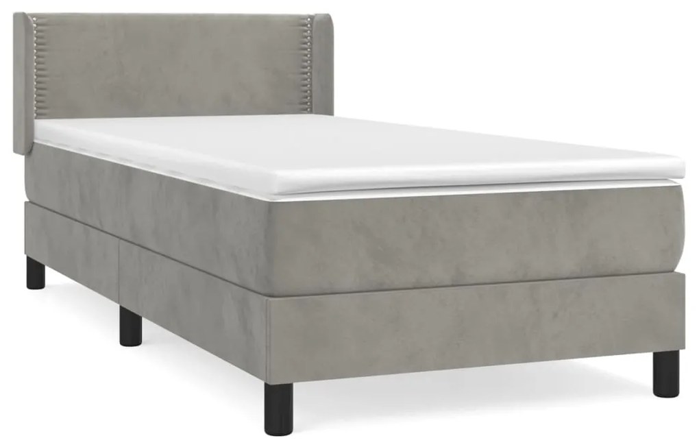 vidaXL Κρεβάτι Boxspring με Στρώμα Ανοιχτό Γκρι 90x200 εκ. Βελούδινο