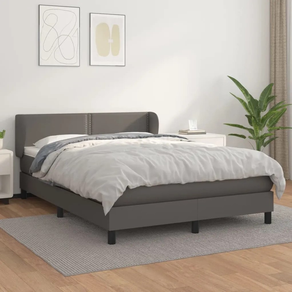 Κρεβάτι Boxspring με Στρώμα Γκρι 140x190εκ. από Συνθετικό Δέρμα - Γκρι