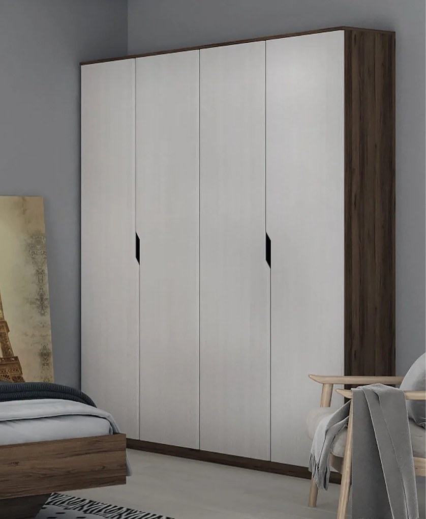 Τετράφυλλη Ντουλάπα Ρούχων NANDA Oak Katania Black/White Gold 217x58x177.6