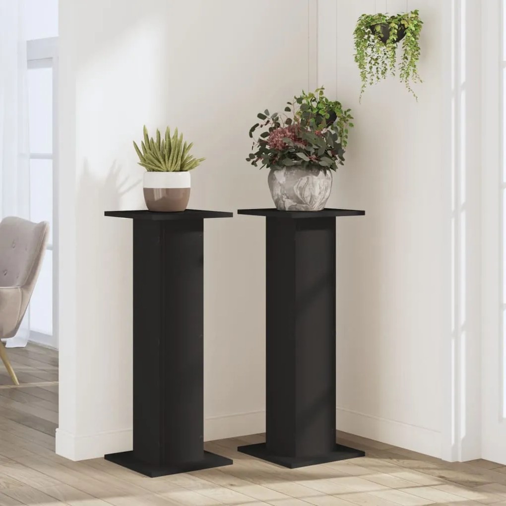 vidaXL Βάσεις Φυτών 2 τεμ. Μαύρες 30x30x80 εκ. από Επεξεργασμένο Ξύλο