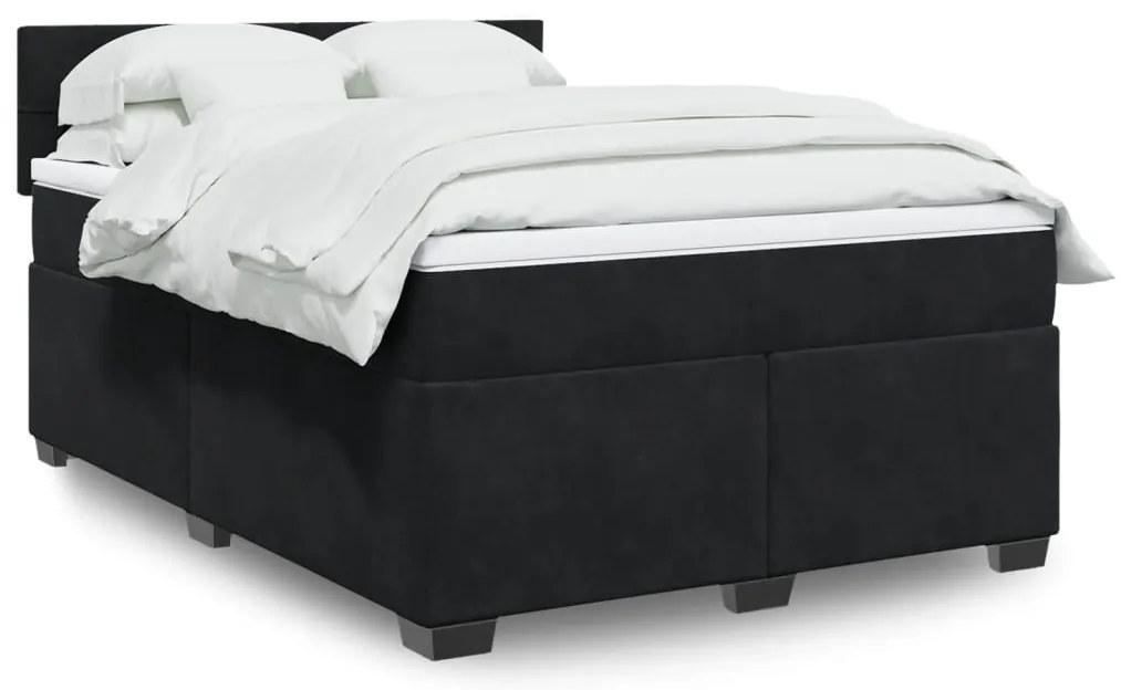 vidaXL Κρεβάτι Boxspring με Στρώμα Μαύρο 160x200 εκ. Βελούδινο