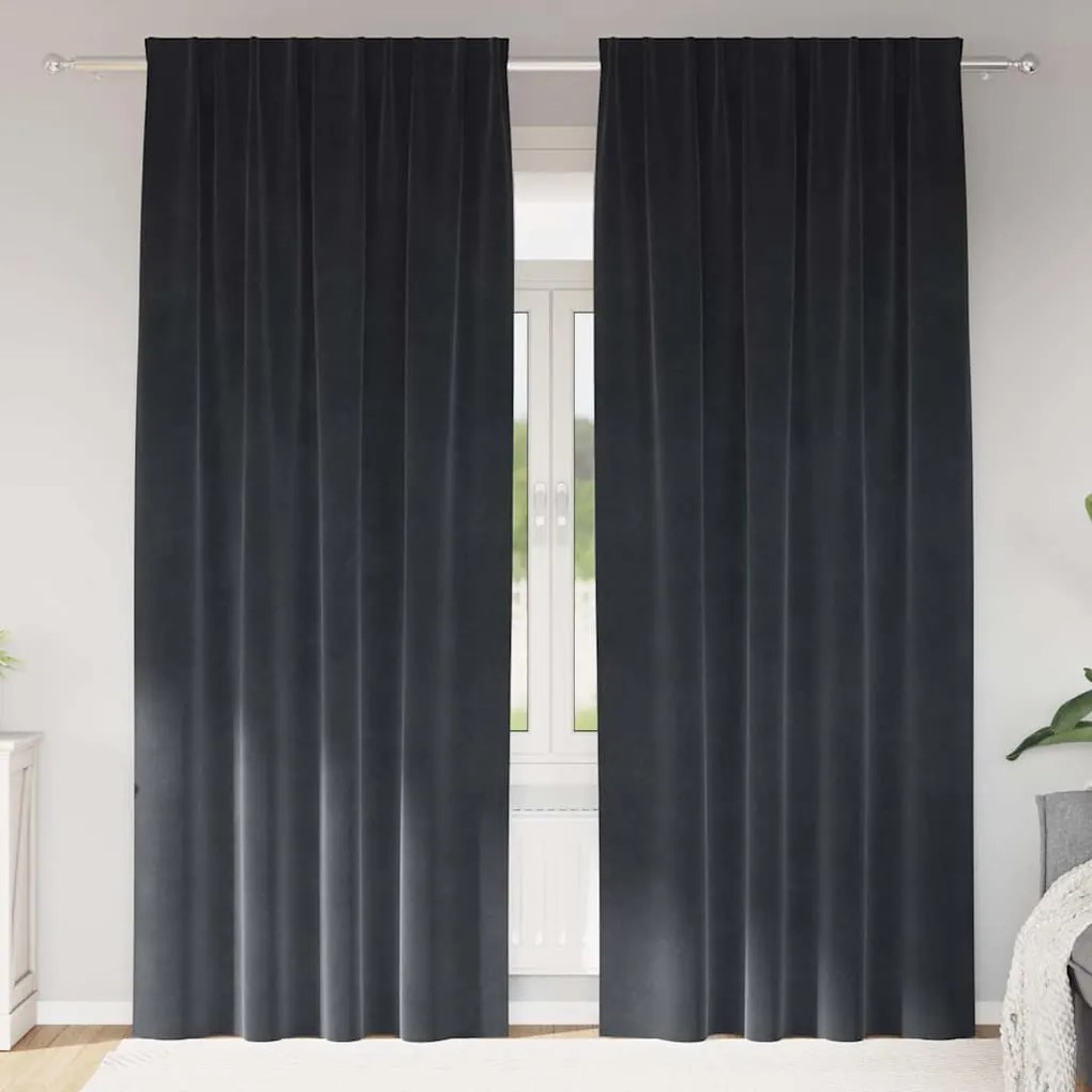 vidaXL Κουρτίνες με κουρτίνες 2 pcs Σκούρο γκρι 140 x 225 cm Βελούδο