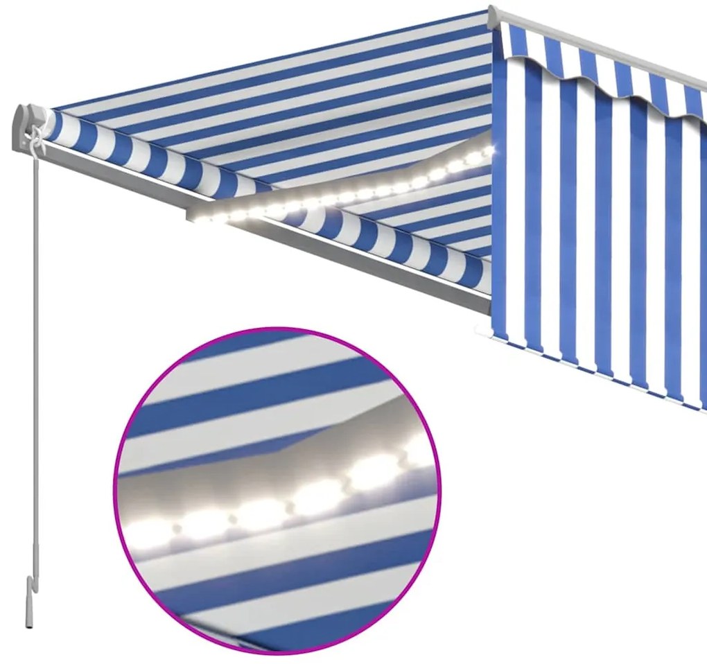 vidaXL Τέντα Αυτόματη με Σκίαστρο/LED/Αισθ. Ανέμου Μπλε/Λευκό 4x3 μ.