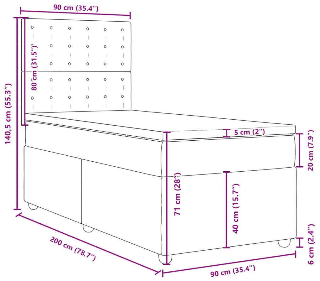 Κρεβάτι Boxspring με Στρώμα Μαύρο 90x200 εκ. Υφασμάτινο - Μαύρο