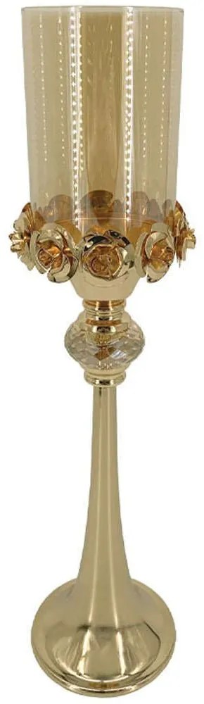 Κηροπήγιο Τριαντάφυλλα 24-15-40050 Φ12,5x50,5cm Gold Marhome Metal, Glass