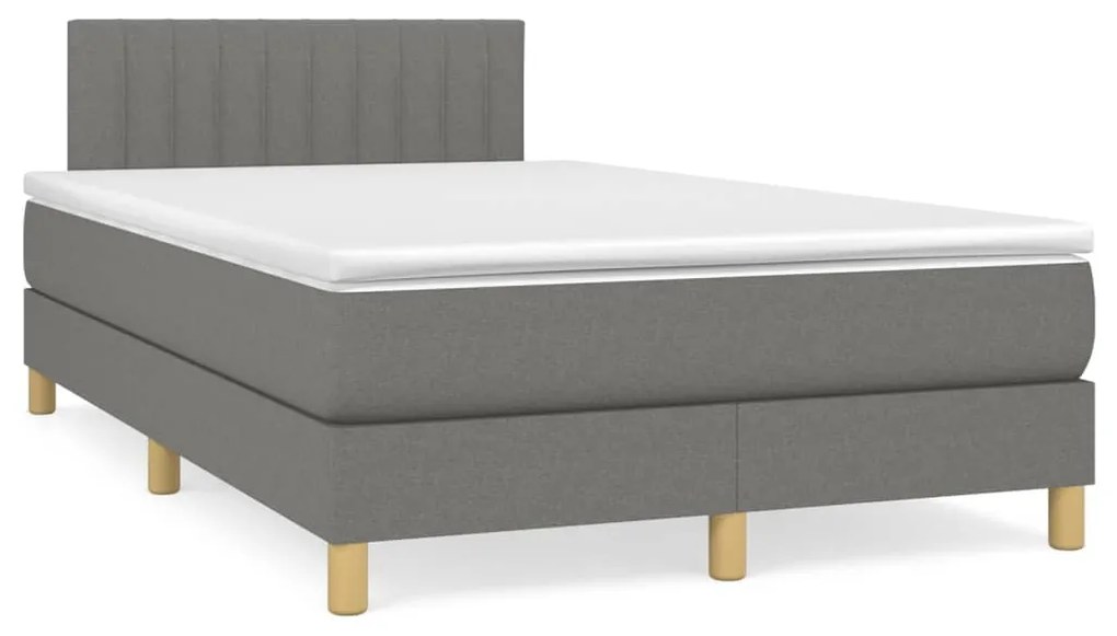 Κρεβάτι Boxspring με Στρώμα & LED Σκ.Γκρι 120x190εκ. Υφασμάτινο