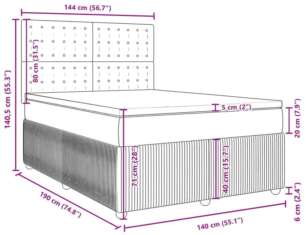 Κρεβάτι Boxspring με Στρώμα Μαύρο 140x190 εκ. Βελούδινο - Μαύρο