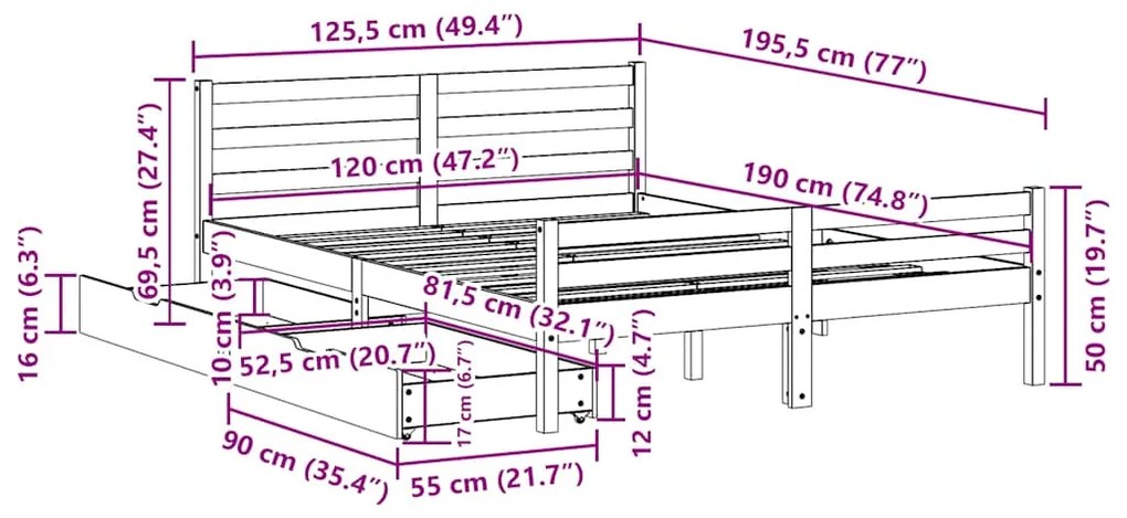 ΣΚΕΛΕΤΟΣ ΚΡΕΒΑΤΙΟΥ ΧΩΡΙΣ ΣΤΡΩΜΑ 120X190 ΕΚ ΜΑΣΙΦ ΞΥΛΟ ΠΕΥΚΟΥ 3301598