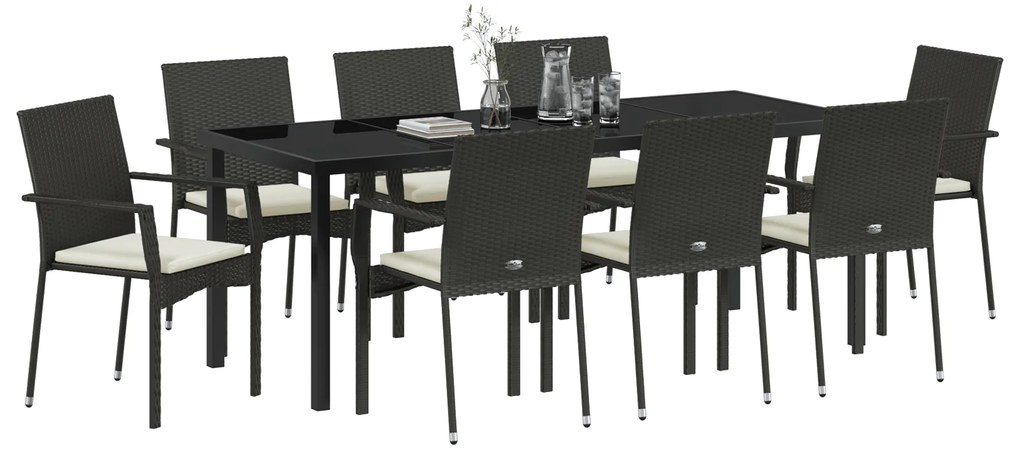vidaXL Σετ Τραπεζαρίας Κήπου 9 pcs Μαύρο 200 x 80 x 73 εκ PE Ρατάν