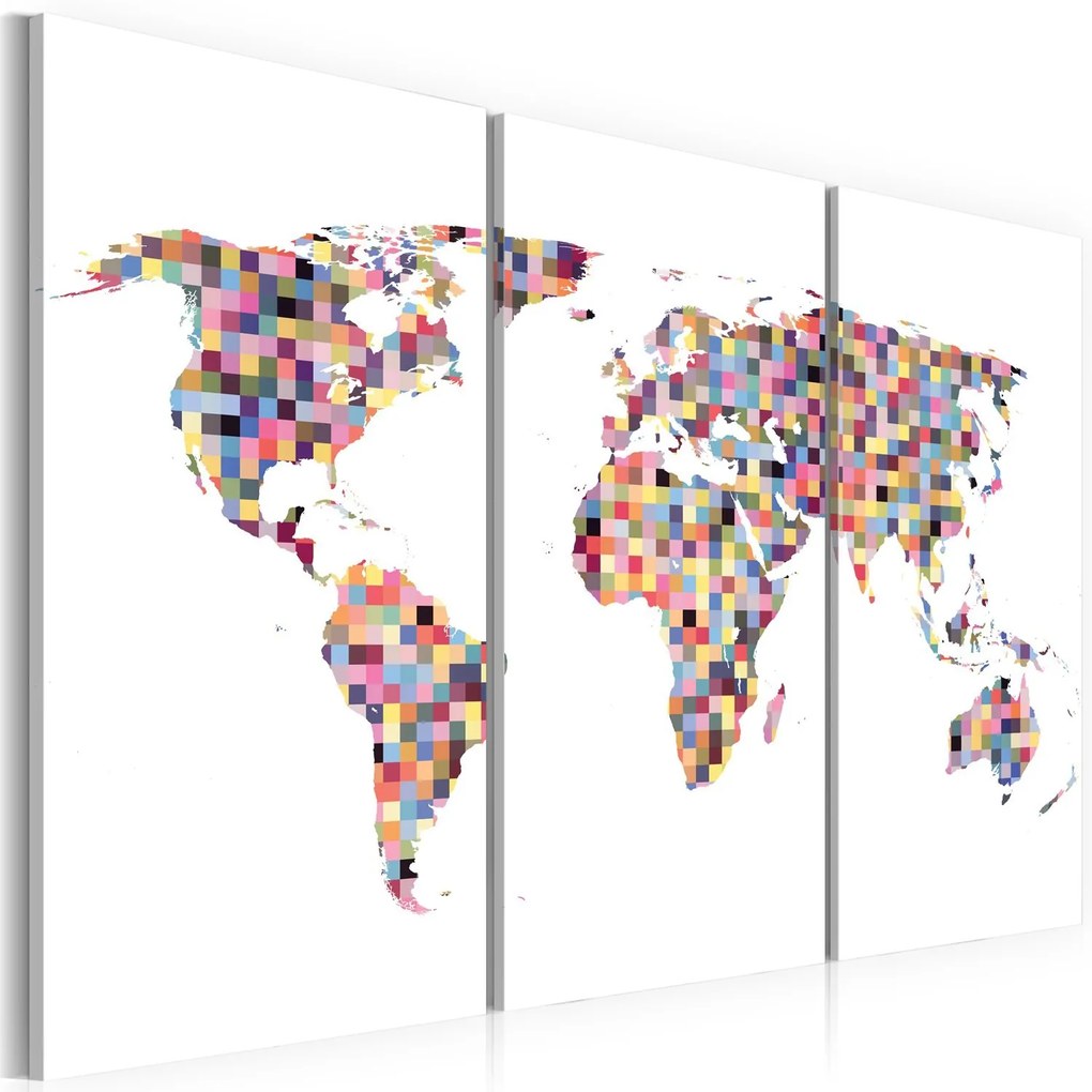 Πίνακας - Map of the World - pixels - triptych 120x80