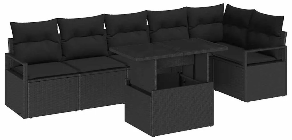 vidaXL Σετ Καναπέ Κήπου με μαξιλάρι 7 pcs Μαύρο Πολυ ράταν