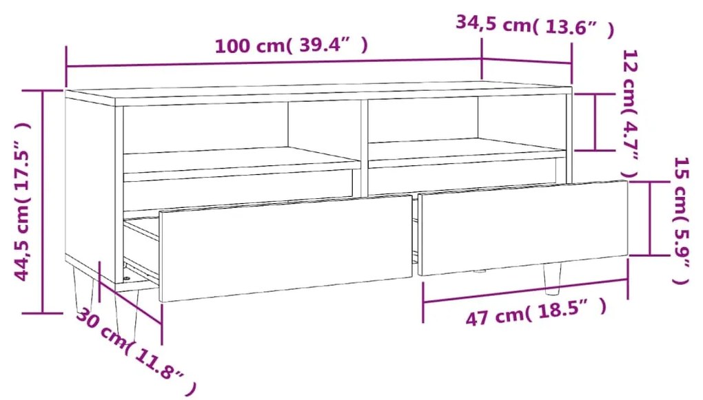 Έπιπλο Τηλεόρασης Γκρι Sonoma 100x34,5x44,5 εκ. Επεξεργ. Ξύλο - Γκρι