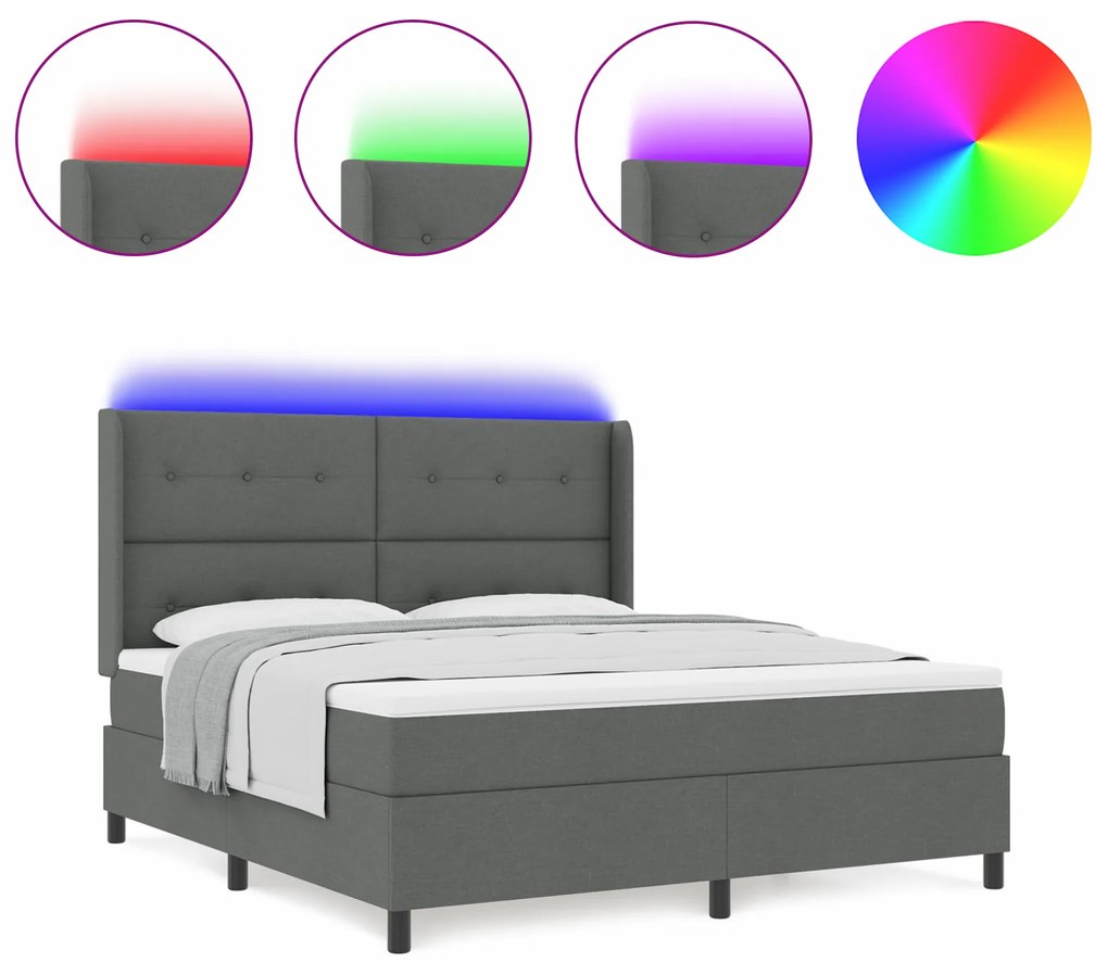 vidaXL Κρεβάτι με Στρώμα & LED Σκούρο Γκρι 180x200 εκ. Ύφασμα