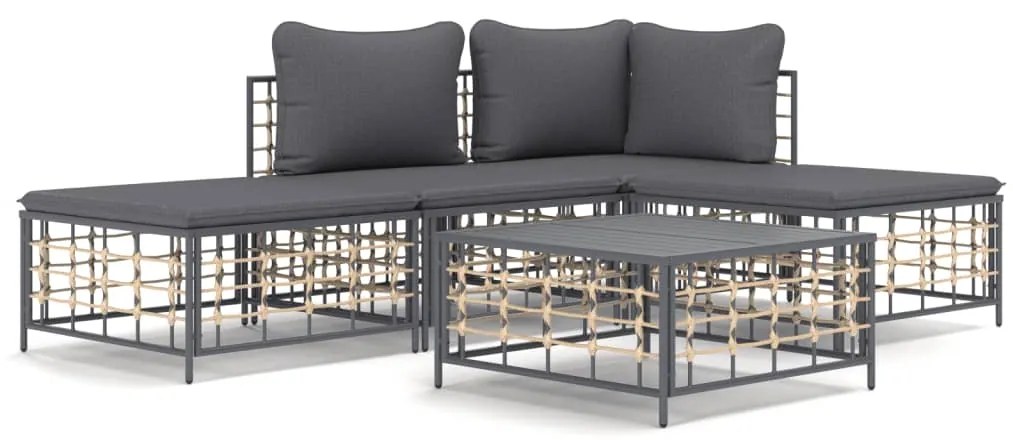 vidaXL Σαλόνι Κήπου Σετ 5 Τεμαχίων Ανθρακί Συνθετικό Ρατάν &amp; Μαξιλάρια