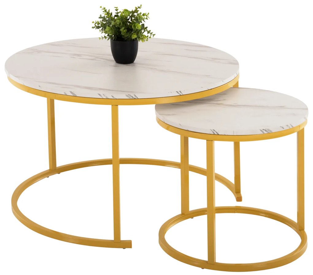 ΤΡΑΠΕΖΙ ΣΑΛΟΝΙΟΥ ΣΕΤ 2ΤΜΧ MDF ΕΦΕ ΛΕΥΚΟ ΜΑΡΜΑΡΟ ΜΕ ΧΡΥΣΑ ΠΟΔΙΑ Φ80 k Φ48εκ.HM8763.11