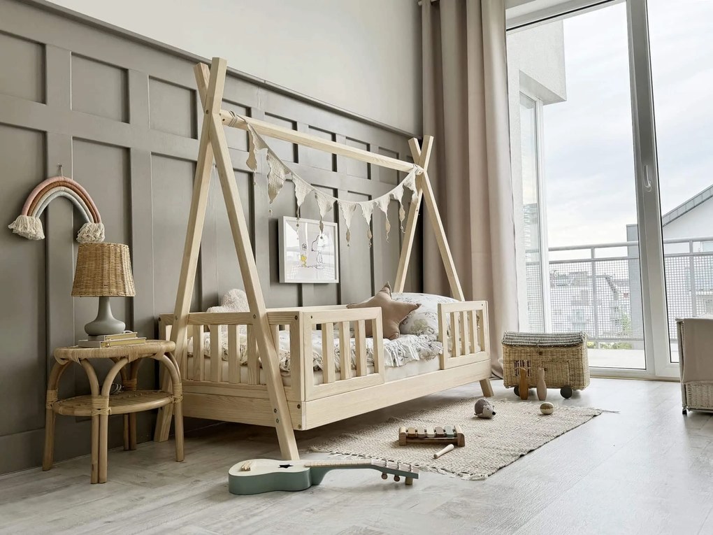 Κρεβάτι Βρεφικό Montessori Tipi Duo με Κάγκελα 29cm σε Φυσικό  Ξύλο  100×190cm  Luletto