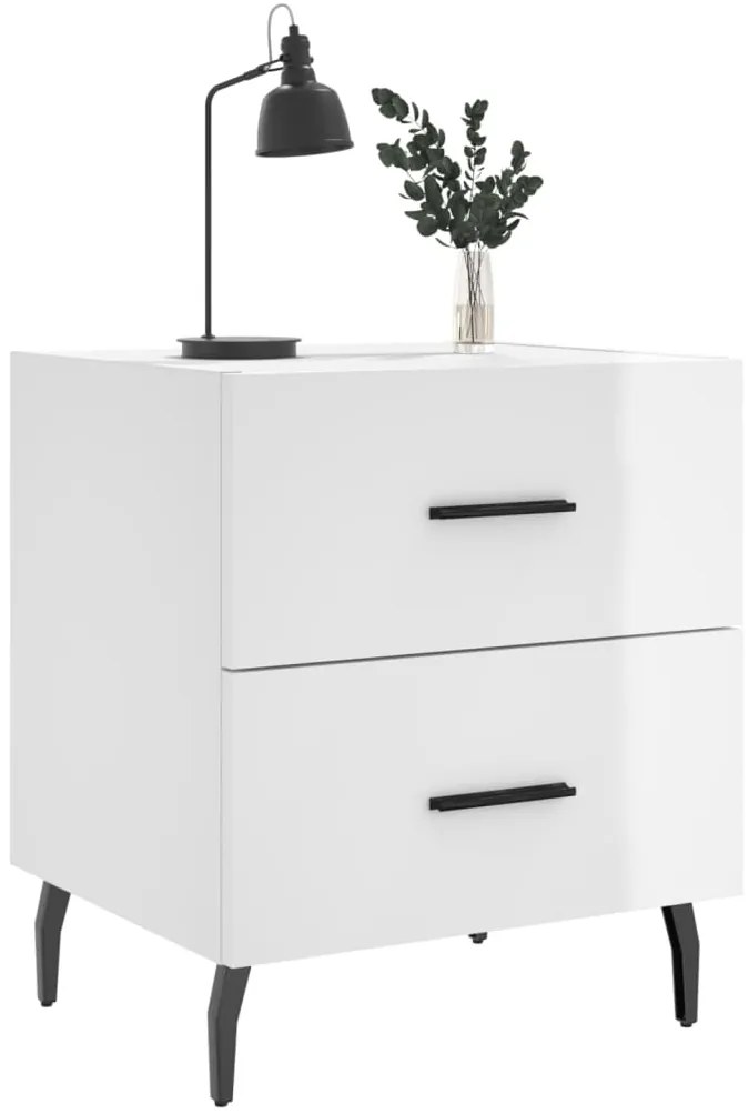 vidaXL Κομοδίνα 2 τεμ. Γυαλ. Λευκό 40x35x47,5 εκ. Επεξεργασμένο Ξύλο