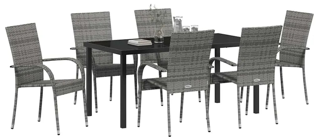 vidaXL Σέτ φαγητού για κήπο 7 pcs Γκρι Πολυ ράταν