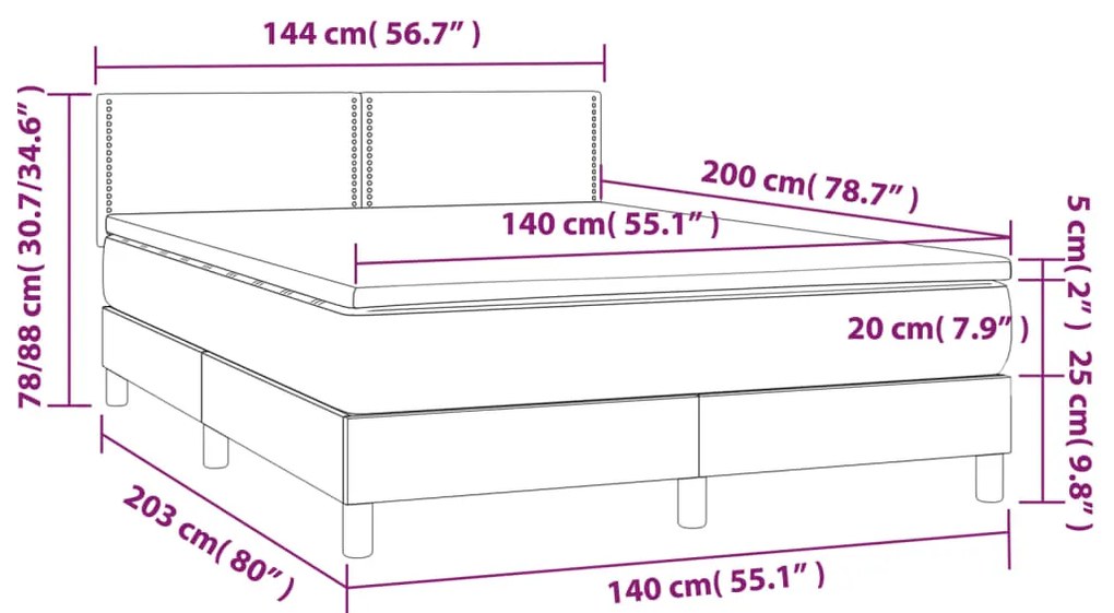 ΚΡΕΒΑΤΙ BOXSPRING ΜΕ ΣΤΡΩΜΑ &amp; LED ΣΚ.ΓΚΡΙ 140X200 ΕΚ ΥΦΑΣΜΑΤΙΝΟ 3133638