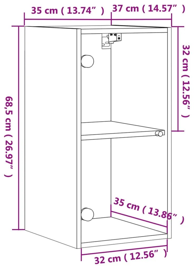 Ντουλάπι Τοίχου Καπνιστή Δρυς 35x37x68,5 εκ. Γυάλινες Πόρτες - Καφέ