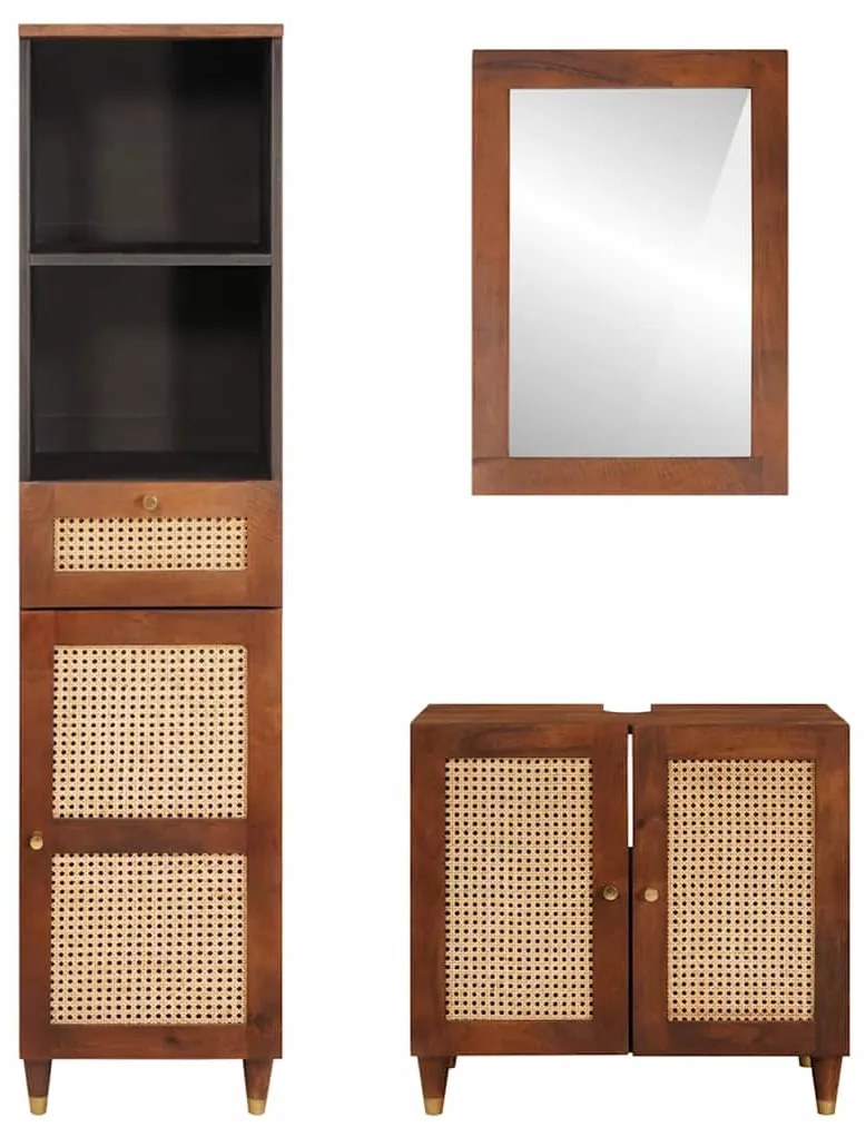 vidaXL Έπιπλα μπάνιου με συρτάρι 3 pcs 38 x 33 x 160 εκ. Στερεό ξύλο μάνγκο