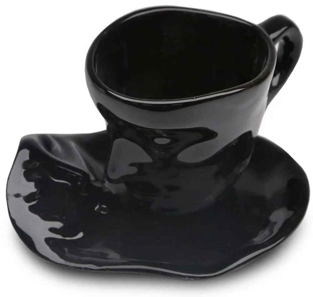Φλυτζάνια Καφέ Με Πιατάκια (Σετ 2Τμχ) 968HBR1134 15cm Black Aberto Design Κεραμικό
