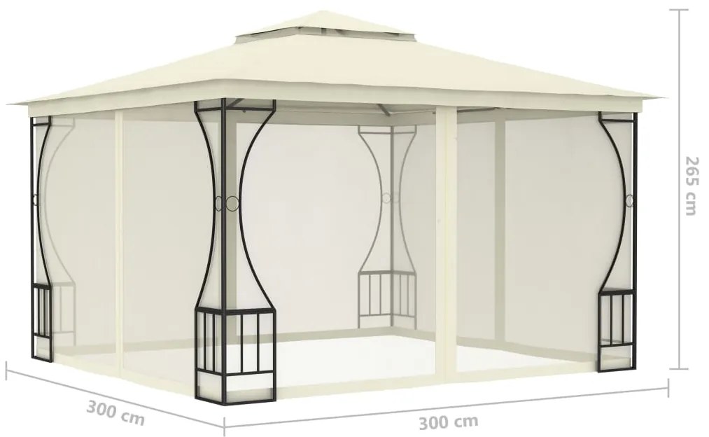 vidaXL Κιόσκι με Δίχτυα Κρεμ 300 x 300 x 265 εκ.