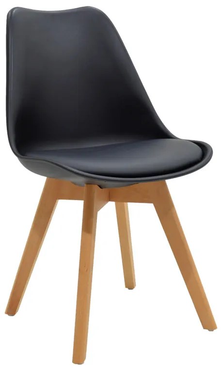 Καρέκλα Gaston PP-PU μαύρο-φυσικό πόδι 48x55x83εκ Υλικό: PP 2000g/m³   - PU - 27mm BEECH WOOD 271-000002